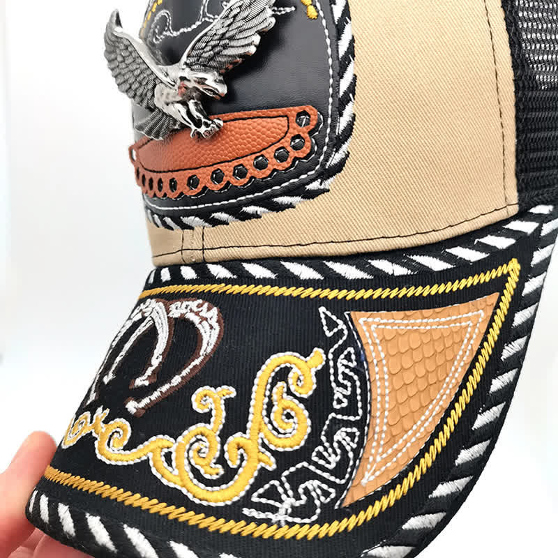 Gorra de camionero de malla étnica mexicana con bordado beige y decoración metálica 3D (Preventa) - image 2