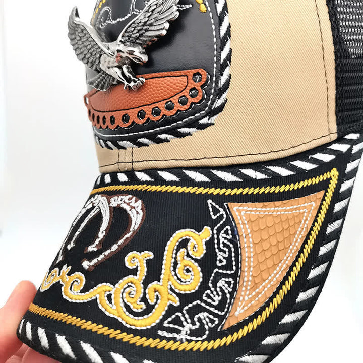 Gorra de camionero de malla étnica mexicana con bordado beige y decoración metálica 3D (Preventa) - image 2