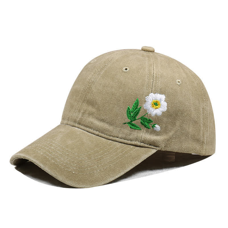 Gorra de béisbol ajustable con flores de margaritas bordadas de verano - Estilo #1 - Caqui - Ajustable (aproximadamente 21 5/8"-22 7/8") - image 10