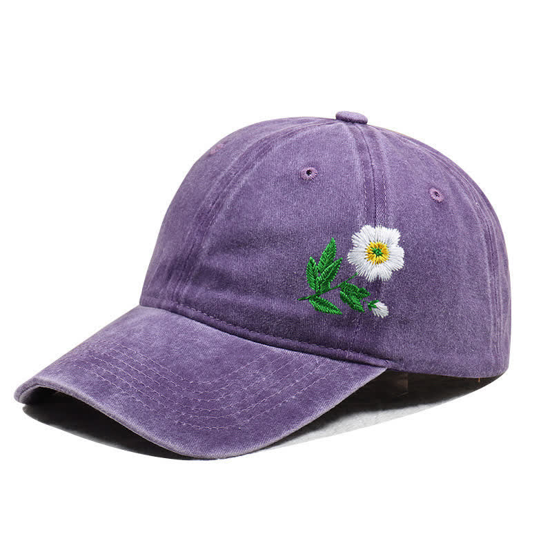 Gorra de béisbol ajustable con flores de margaritas bordadas de verano - Estilo #1 - Púrpura - Ajustable (aproximadamente 21 5/8"-22 7/8") - image 1