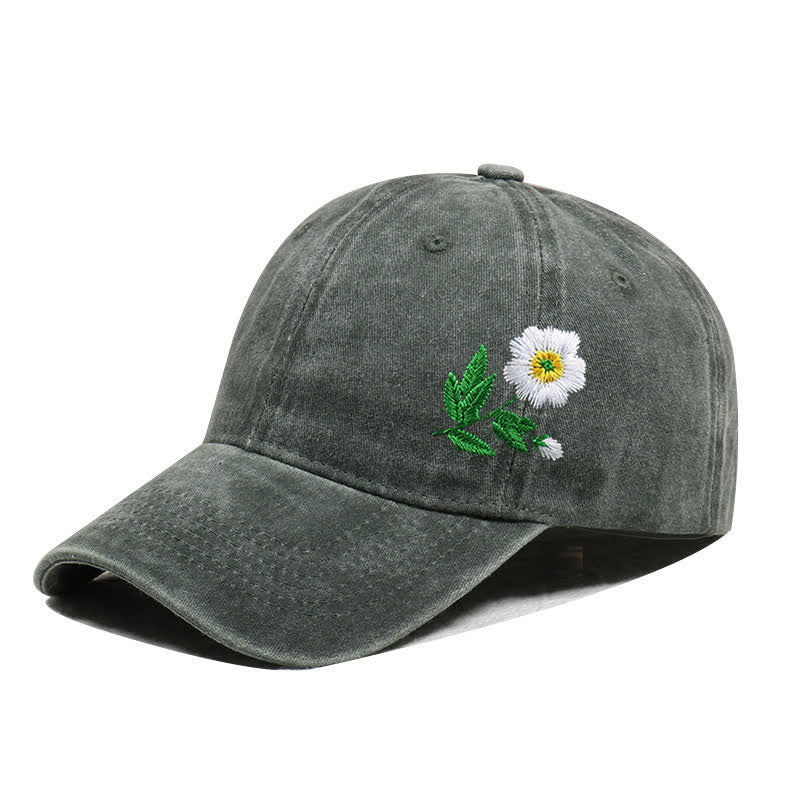 Gorra de béisbol ajustable con flores de margaritas bordadas de verano - Estilo #1 - Verde militar - Ajustable (aproximadamente 21 5/8"-22 7/8") - image 9