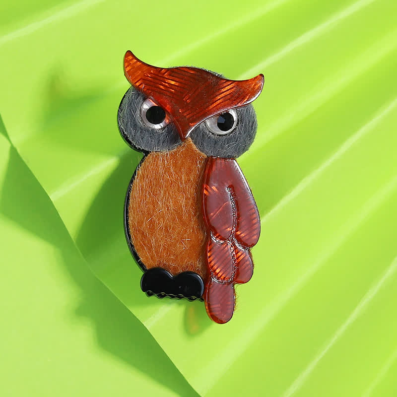 Broche acrílico hecho a mano con dibujo de pájaro búho nocturno marrón - Marrón - image 1