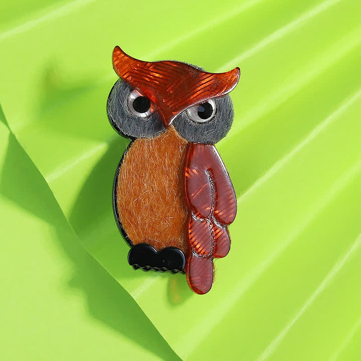 Broche acrílico hecho a mano con dibujo de pájaro búho nocturno marrón - Marrón - image 1