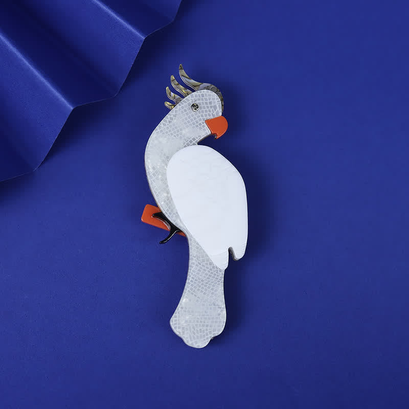 Broche de acrílico hecho a mano con dibujo de pájaro loro blanco - Blanco - image 1