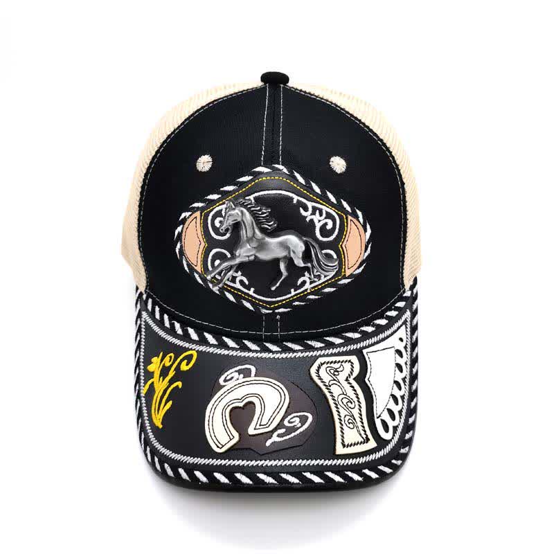 Gorra de camionero de malla beige étnica mexicana con decoración metálica 3D negra (Preventa) - image 5