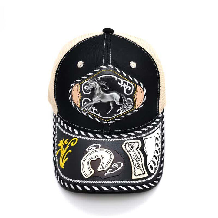 Gorra de camionero de malla beige étnica mexicana con decoración metálica 3D negra (Preventa) - image 5