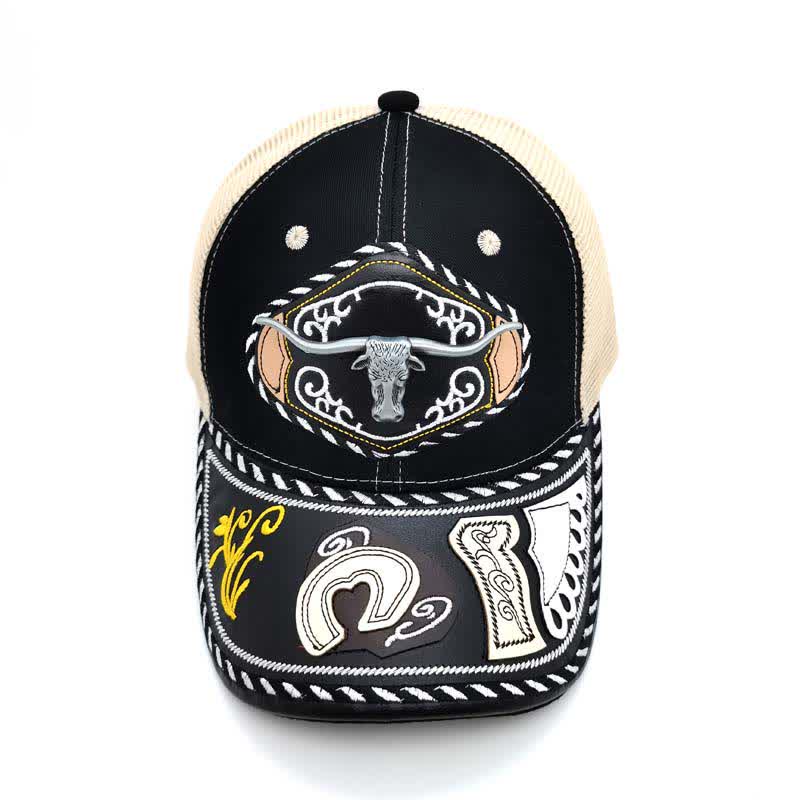Gorra de camionero de malla beige étnica mexicana con decoración metálica 3D negra (Preventa) - image 3