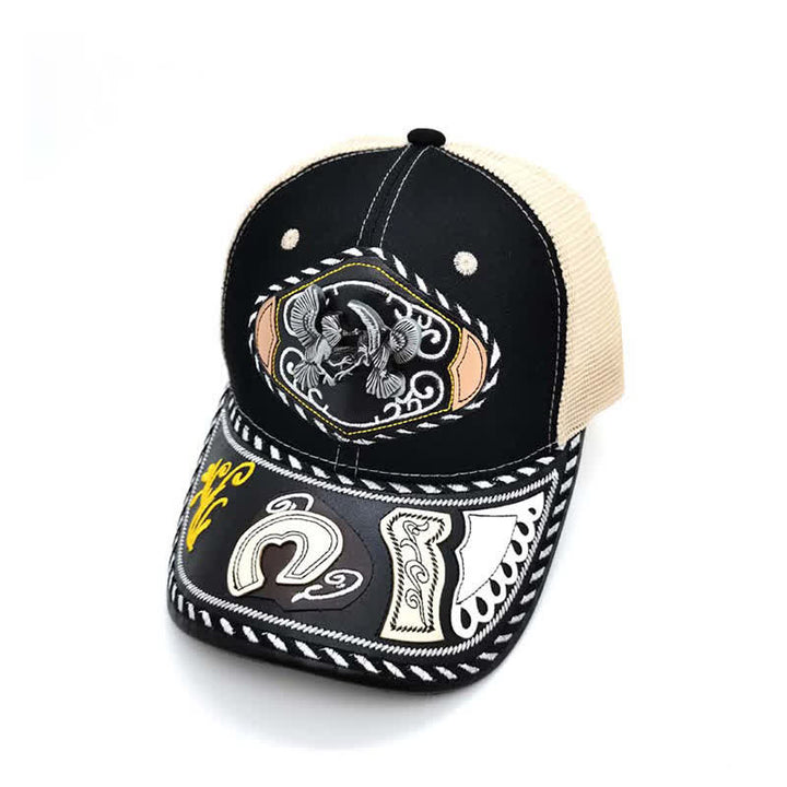 Gorra de camionero de malla beige étnica mexicana con decoración metálica 3D negra (Preventa) - Aves - Ajustable (aproximadamente 22"-23 5/8") - image 10