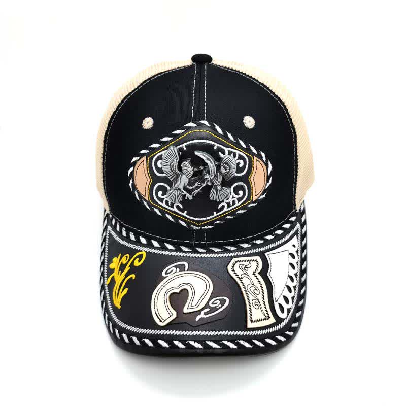 Gorra de camionero de malla beige étnica mexicana con decoración metálica 3D negra (Preventa) - image 11