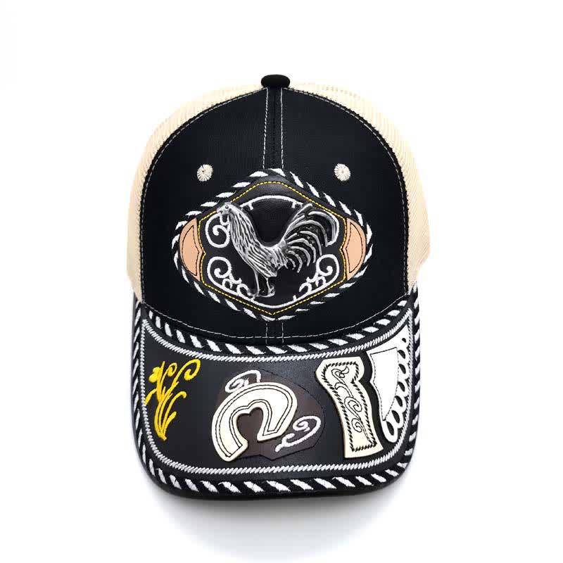 Gorra de camionero de malla beige étnica mexicana con decoración metálica 3D negra (Preventa) - image 7