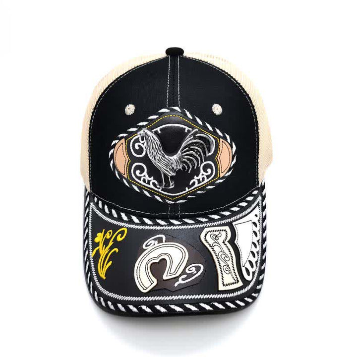 Gorra de camionero de malla beige étnica mexicana con decoración metálica 3D negra (Preventa) - image 7