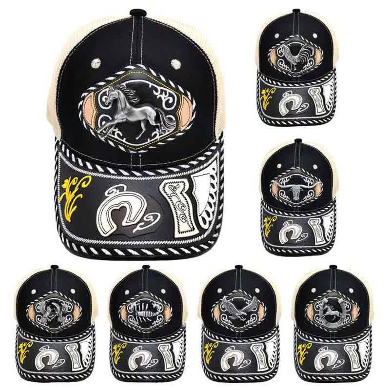 Gorra de camionero de malla beige étnica mexicana con decoración metálica 3D negra (Preventa) - image 2