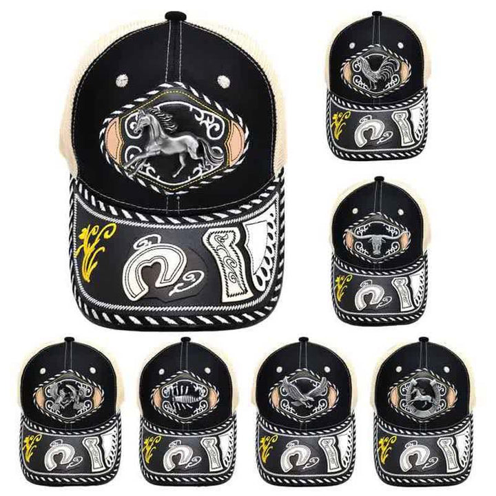 Gorra de camionero de malla beige étnica mexicana con decoración metálica 3D negra (Preventa) - image 2