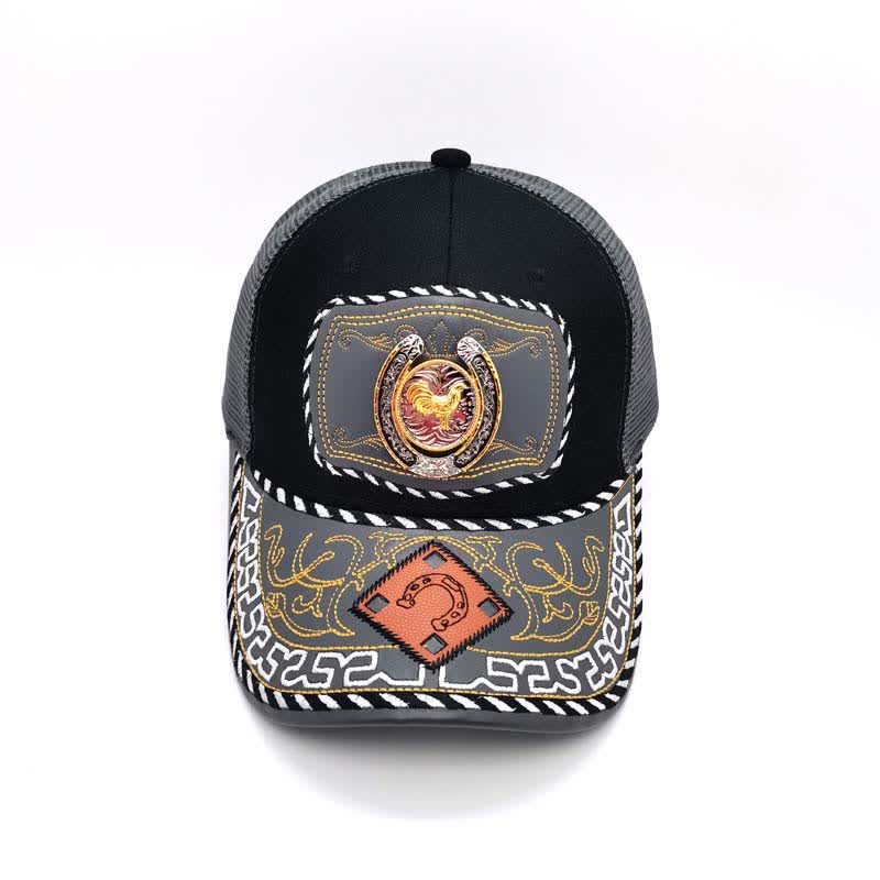 Gorra de camionero de malla gris mexicana étnica con decoración de metal en forma de herradura dorada en 3D (Preventa) - image 10