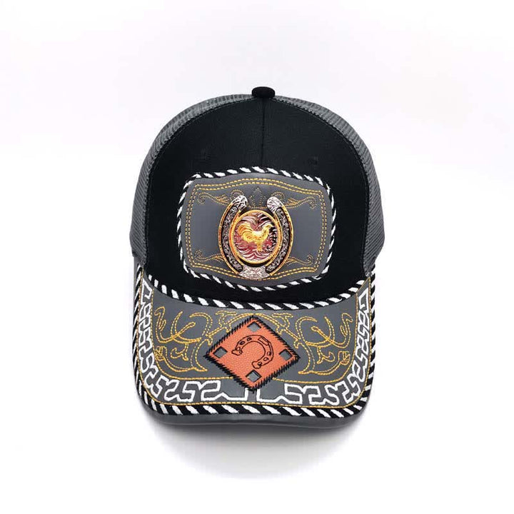 Gorra de camionero de malla gris mexicana étnica con decoración de metal en forma de herradura dorada en 3D (Preventa) - image 10