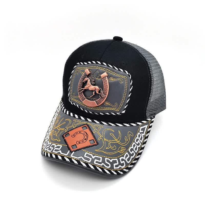 Gorra de malla estilo mexicano étnico con decoración metálica 3D en color cobre (Preventa) - Herradura - M (22"-22 7/8") - image 1