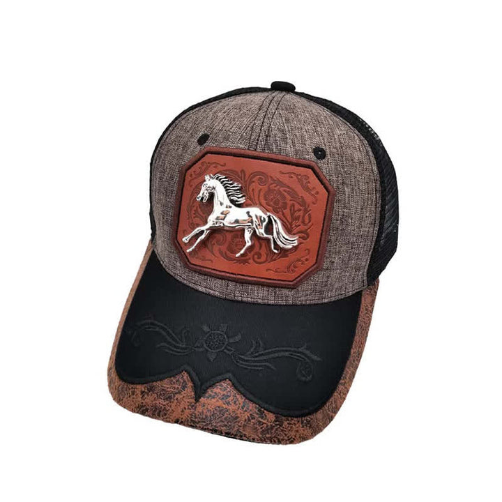 Gorra de malla bordada estilo Westerman con decoración de caballo en metal 3D plateado (Preventa) - Gris - M (22"-22 7/8") - image 7