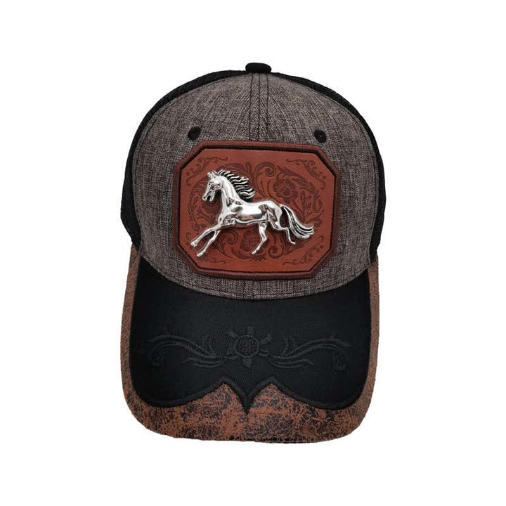 Gorra de malla bordada estilo Westerman con decoración de caballo en metal 3D plateado (Preventa) - image 8