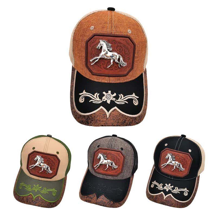 Gorra de malla bordada estilo Westerman con decoración de caballo en metal 3D plateado (Preventa) - image 2