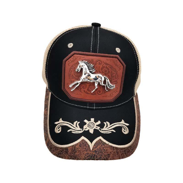 Gorra de malla bordada estilo Westerman con decoración de caballo en metal 3D plateado (Preventa) - image 6