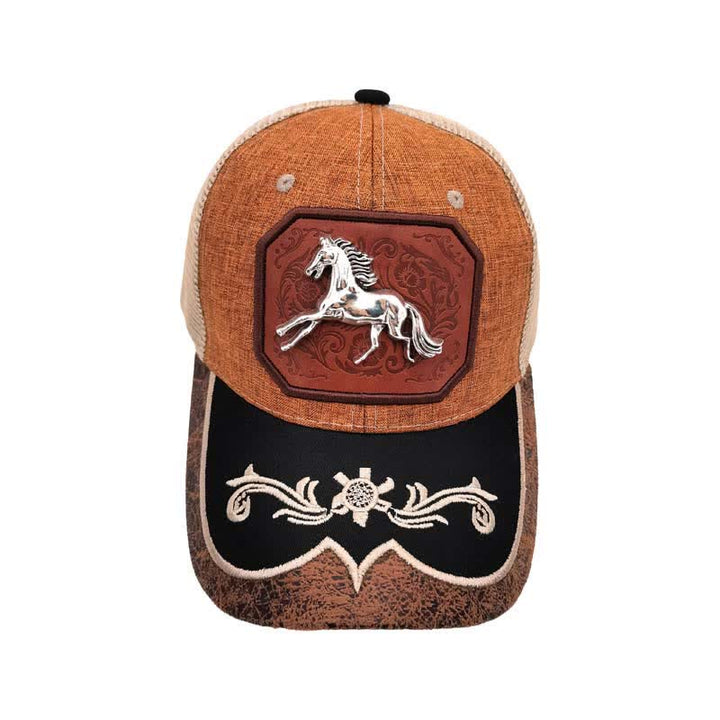 Gorra de malla bordada estilo Westerman con decoración de caballo en metal 3D plateado (Preventa) - image 3