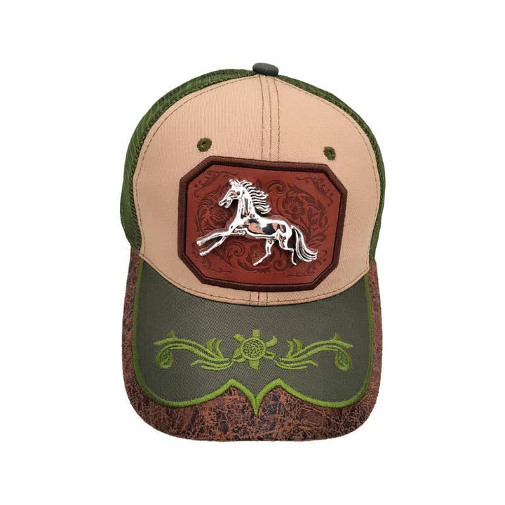 Gorra de malla bordada estilo Westerman con decoración de caballo en metal 3D plateado (Preventa) - Verde - M (22"-22 7/8") - image 9