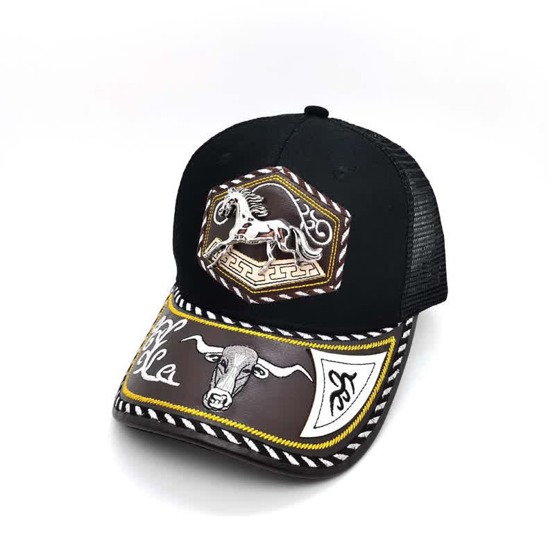 Gorra de camionero de malla negra con bordado Westerman, decoración metálica 3D plateada (Preventa) - Caballo - Ajustable (aproximadamente 22"-23 5/8") - image 11