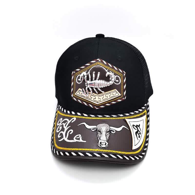 Gorra de camionero de malla negra con bordado Westerman, decoración metálica 3D plateada (Preventa) - Escorpión - Ajustable (aproximadamente 22"-23 5/8") - image 10