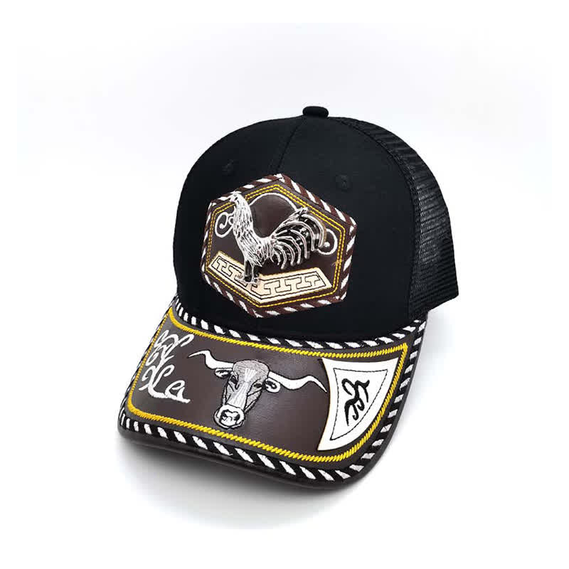 Gorra de camionero de malla negra con bordado Westerman, decoración metálica 3D plateada (Preventa) - Gallo - Ajustable (aproximadamente 22"-23 5/8") - image 8