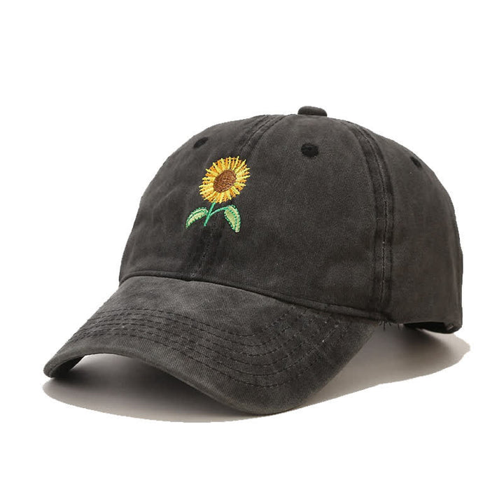 Gorra de béisbol ajustable con bordado floral de girasol - Negro - Ajustable (aproximadamente 21 5/8"-22 7/8") - image 7