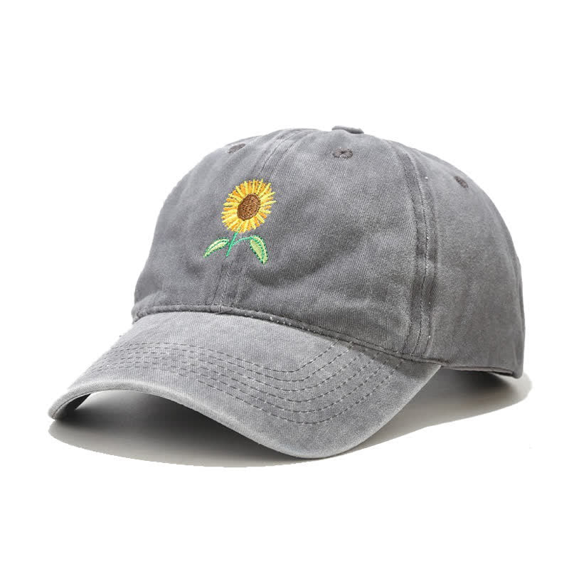 Gorra de béisbol ajustable con bordado floral de girasol - Gris - Ajustable (aproximadamente 21 5/8"-22 7/8") - image 9