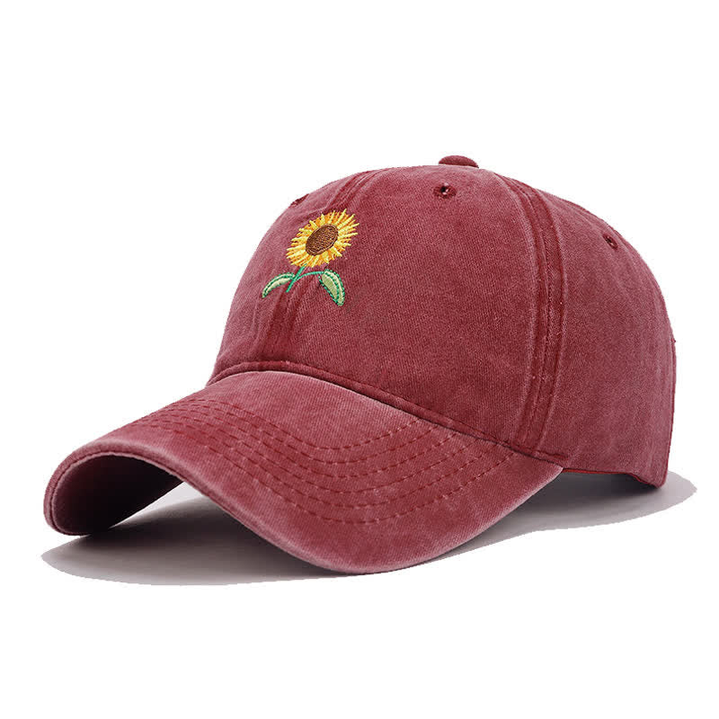 Gorra de béisbol ajustable con bordado floral de girasol - borgoña - Ajustable (aproximadamente 21 5/8"-22 7/8") - image 8