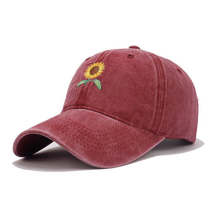 Gorra de béisbol ajustable con bordado floral de girasol - borgoña - Ajustable (aproximadamente 21 5/8"-22 7/8") - image 8