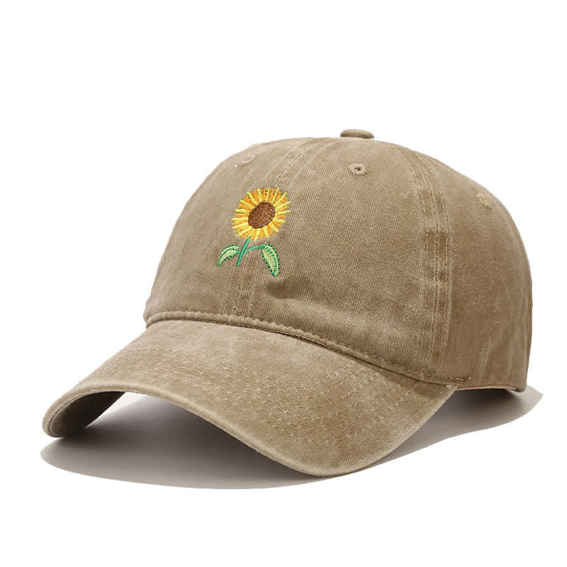 Gorra de béisbol ajustable con bordado floral de girasol - Caqui - Ajustable (aproximadamente 21 5/8"-22 7/8") - image 1