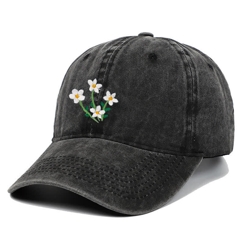 Gorra de béisbol ajustable con bordado floral de flores blancas - image 1