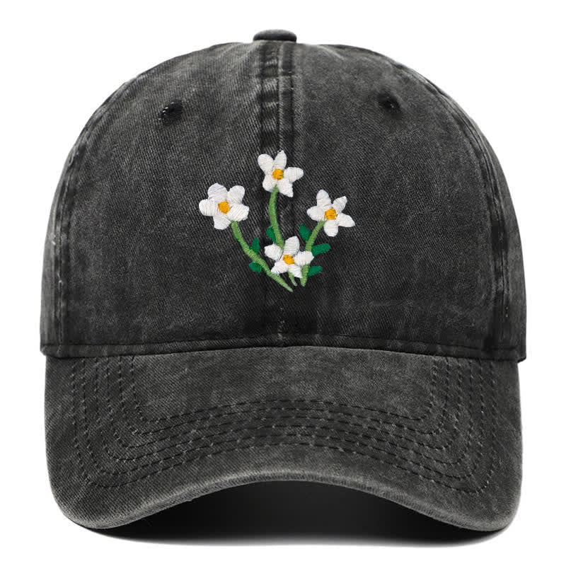 Gorra de béisbol ajustable con bordado floral de flores blancas - Negro - Ajustable (aproximadamente 21 5/8"-22 7/8") - image 2