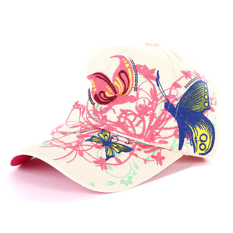 Gorra de béisbol ajustable con bordado floral de mariposa - Marfil - Ajustable (aproximadamente 21 5/8"-22 7/8") - image 5