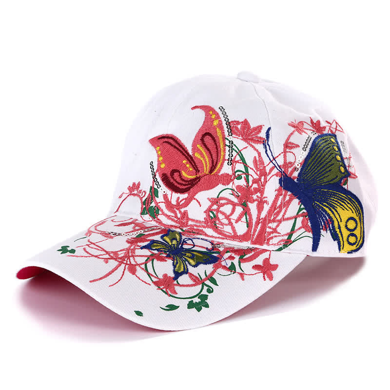 Gorra de béisbol ajustable con bordado floral de mariposa - Blanco - Ajustable (aproximadamente 21 5/8"-22 7/8") - image 4