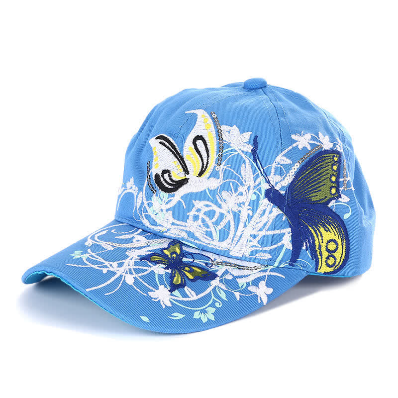 Gorra de béisbol ajustable con bordado floral de mariposa - Azul - Ajustable (aproximadamente 21 5/8"-22 7/8") - image 3