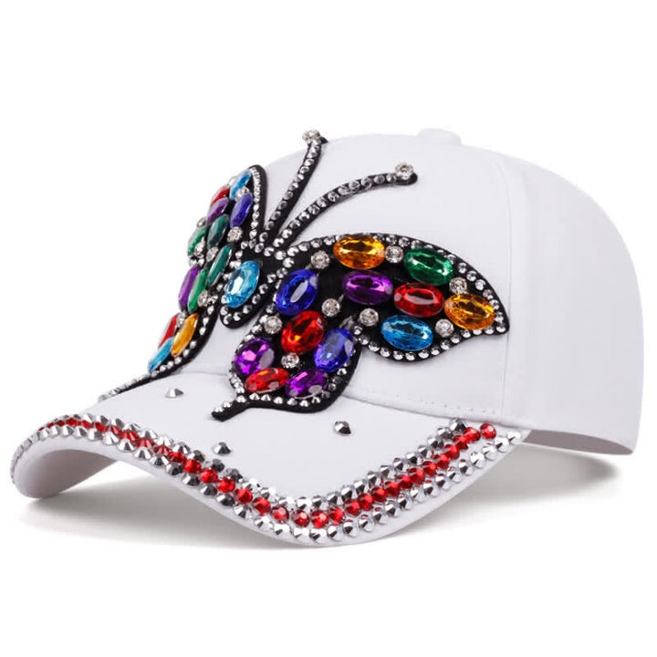 Gorra de béisbol ajustable con mariposa y brillantes diamantes de imitación - Blanco - Ajustable (aproximadamente 21 5/8"-22 7/8") - image 6