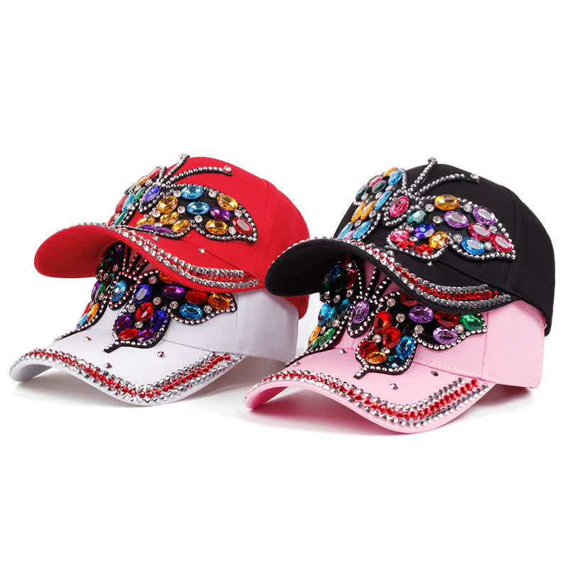 Gorra de béisbol ajustable con mariposa y brillantes diamantes de imitación - image 5