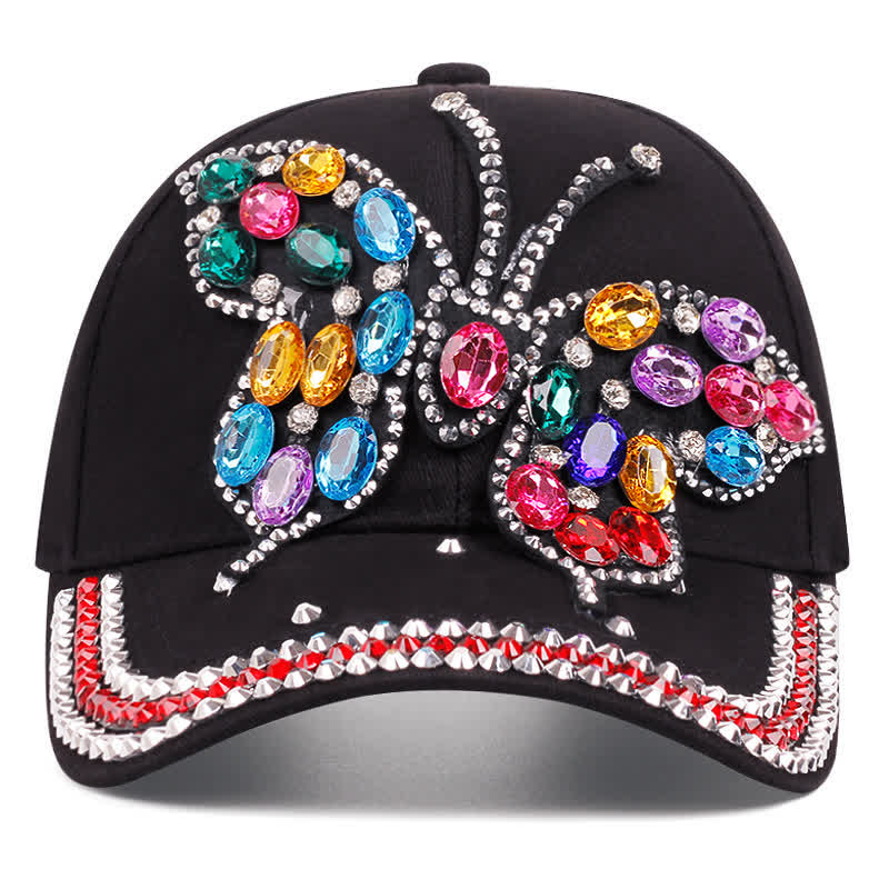 Gorra de béisbol ajustable con mariposa y brillantes diamantes de imitación - image 4