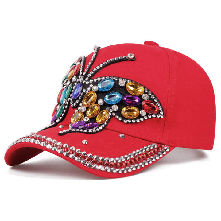 Gorra de béisbol ajustable con mariposa y brillantes diamantes de imitación - Rojo - Ajustable (aproximadamente 21 5/8"-22 7/8") - image 7