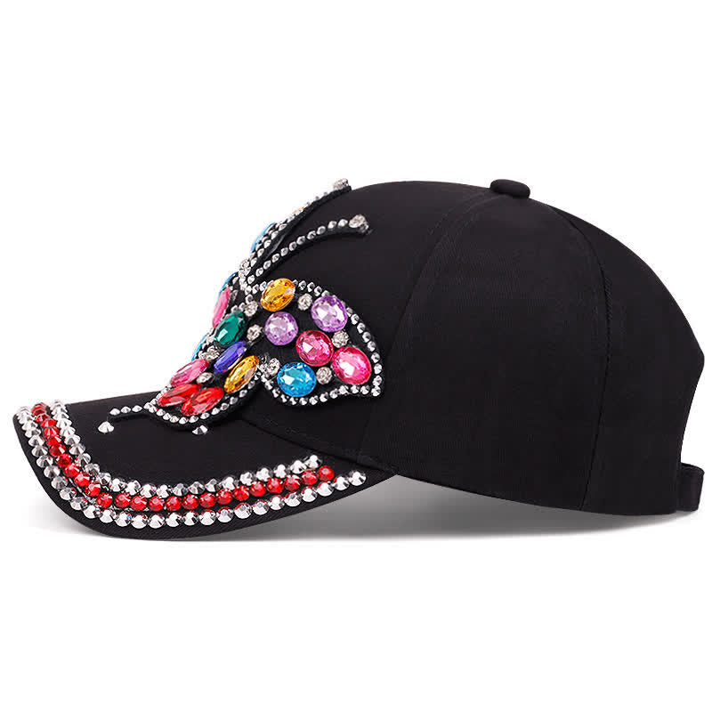 Gorra de béisbol ajustable con mariposa y brillantes diamantes de imitación - image 3