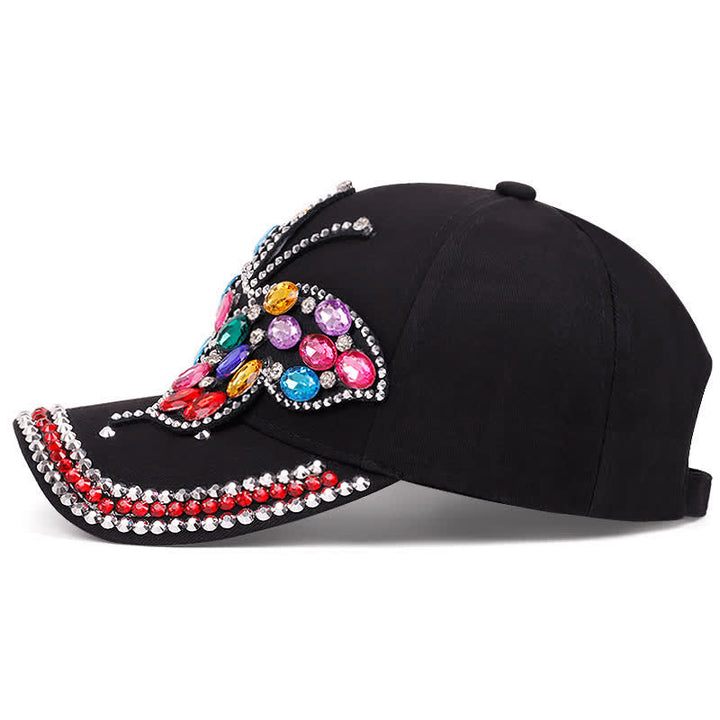 Gorra de béisbol ajustable con mariposa y brillantes diamantes de imitación - image 3