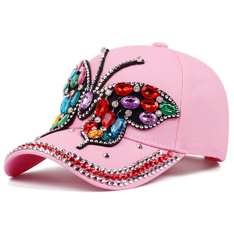 Gorra de béisbol ajustable con mariposa y brillantes diamantes de imitación - Rosa - Ajustable (aproximadamente 21 5/8"-22 7/8") - image 8