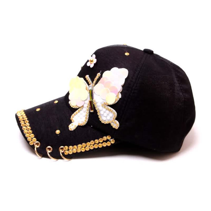 Gorra de béisbol ajustable con mariposa y lentejuelas rosas - image 4