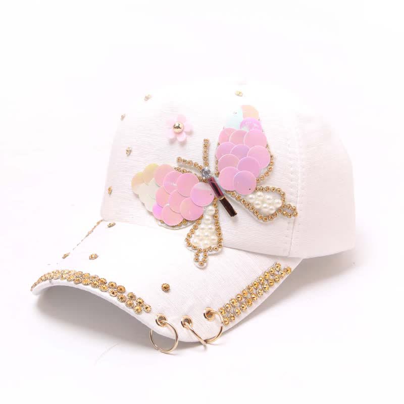 Gorra de béisbol ajustable con mariposa y lentejuelas rosas - Blanco - Ajustable (aproximadamente 21 5/8"-22 7/8") - image 6