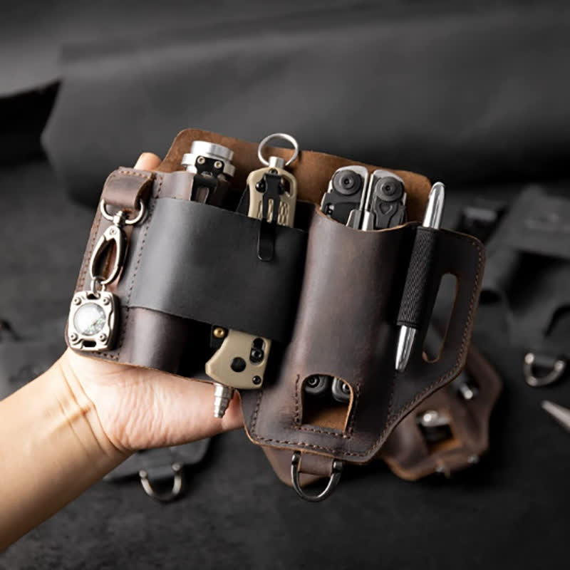 Funda de almacenamiento para herramientas EDC, cuchillo plegable, linterna, bolsa de cuero para cinturón - image 5