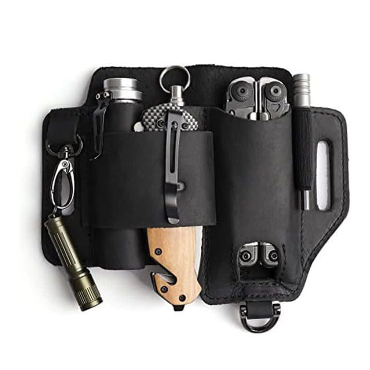 Funda de almacenamiento para herramientas EDC, cuchillo plegable, linterna, bolsa de cuero para cinturón - Negro - image 8